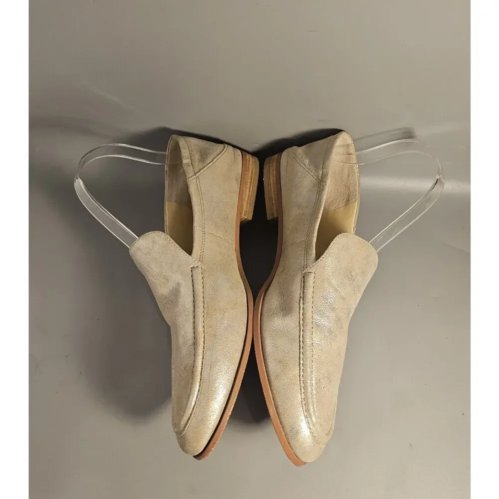 Vince Camuto “Jendeyaz” Shimmering Gold Leather Women's Loafers 10B Comfort